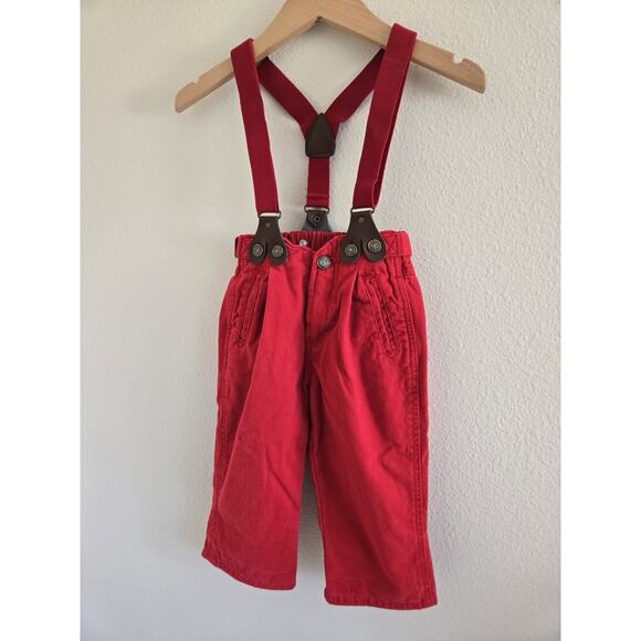 12m Vintage Children's Place Red Pants With Removable Suspenders - Picture 2 of 7
